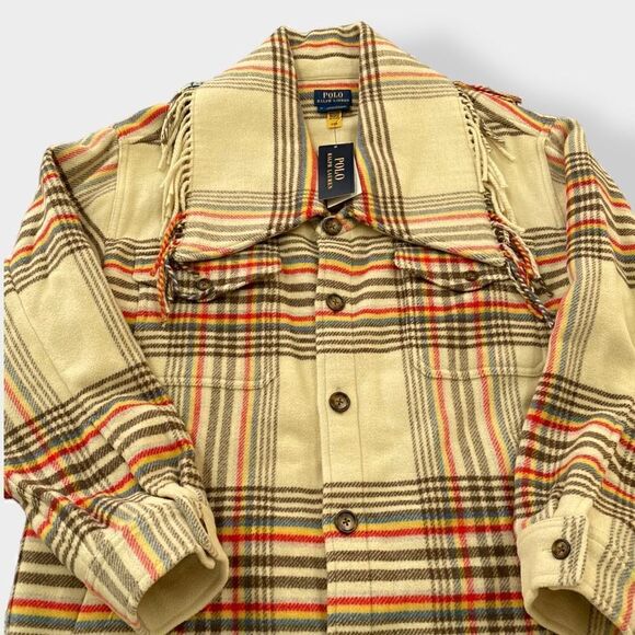 Polo Ralph Lauren Plaid Fringe-Trim Womens Shirt Jacket size Medium New - Picture 2 of 9